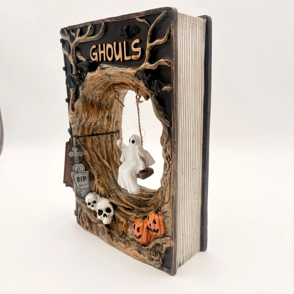 Sweet Street Halloween Ghouls Book Figurine Swinging Ghost Skulls Pumpkins